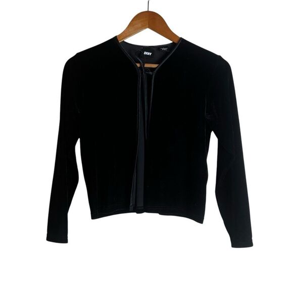 DKNY black velvet tie cardigan. Size medium - Picture 1 of 8